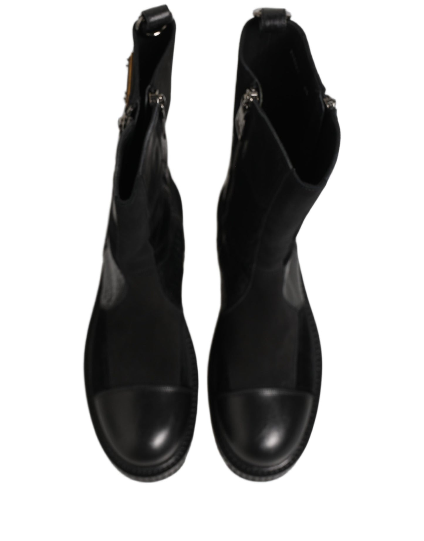 Dolce & Gabbana Black Patchwork Leather Mid Calf Boots Shoes