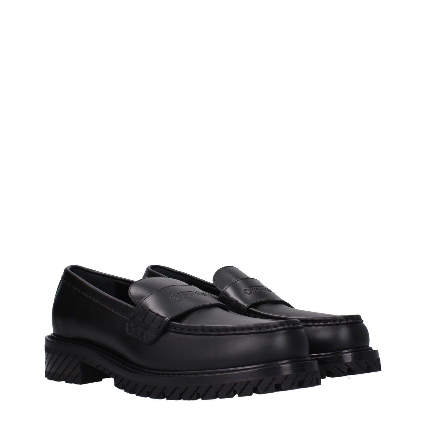 Off-White Black Leather Slip-On Loafers