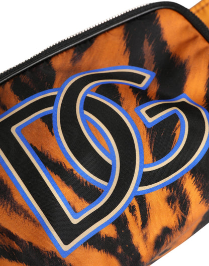 Dolce & Gabbana Brown Tiger Print Nylon Fanny Waist Pack Borse Men Bag