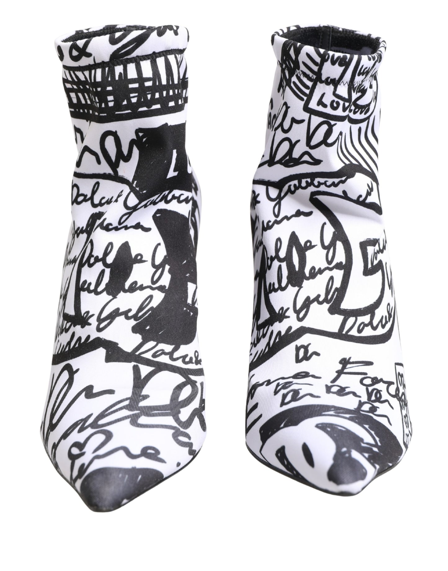 Dolce & Gabbana White Graffiti Stretch Ankle Boots Shoes