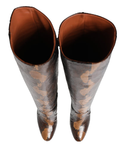 Dolce & Gabbana Brown Exotic Leather Knee High Boots Shoes