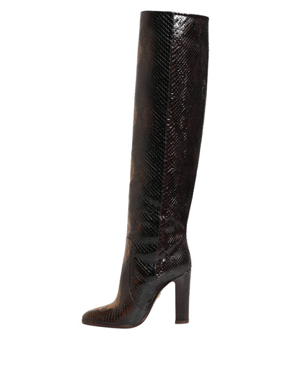 Dolce & Gabbana Brown Exotic Leather Knee High Boots Shoes