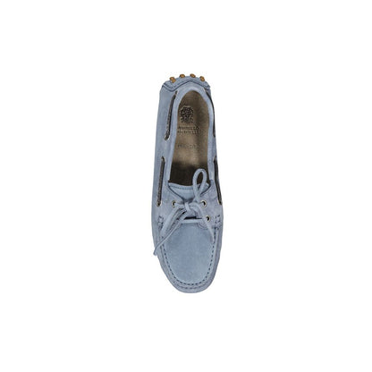 Brunello Cucinelli Blue Leather Slip-On Loafers