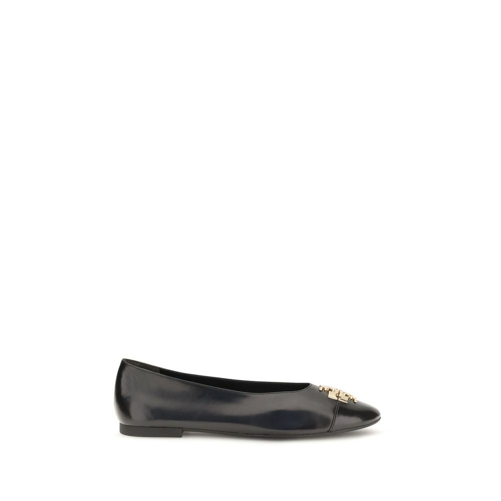 Tory Burch Black Calf Leather Bos Taurus Ballet Flats