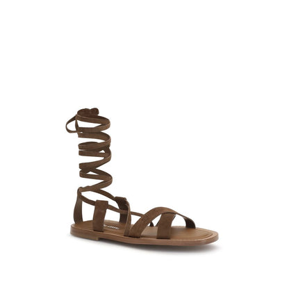 Miu Miu Brown Calf Leather Bos Taurus Strap-On Sandals