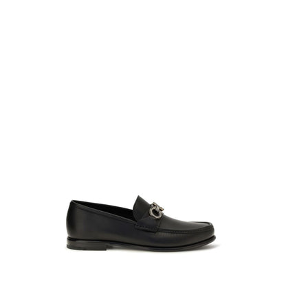Ferragamo Black Calf Leather Bos Taurus Slip-On Loafers