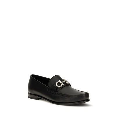 Ferragamo Black Calf Leather Bos Taurus Slip-On Loafers