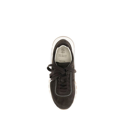 Brunello Cucinelli Brown Suede Leather Low Top Sneakers