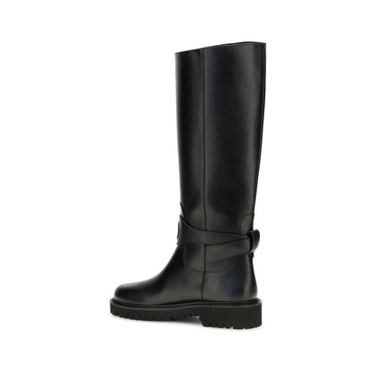 Valentino Garavani Black Calf Leather Bos Taurus Flat Boots