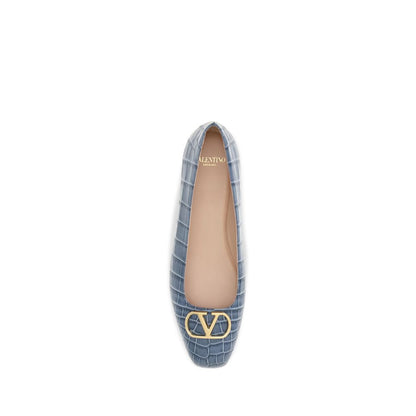 Valentino Garavani Blue Calf Leather Bos Taurus Ballet Flats