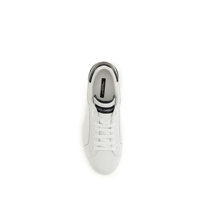 Dolce & Gabbana White Calf Leather Bos Taurus Low Top Sneakers