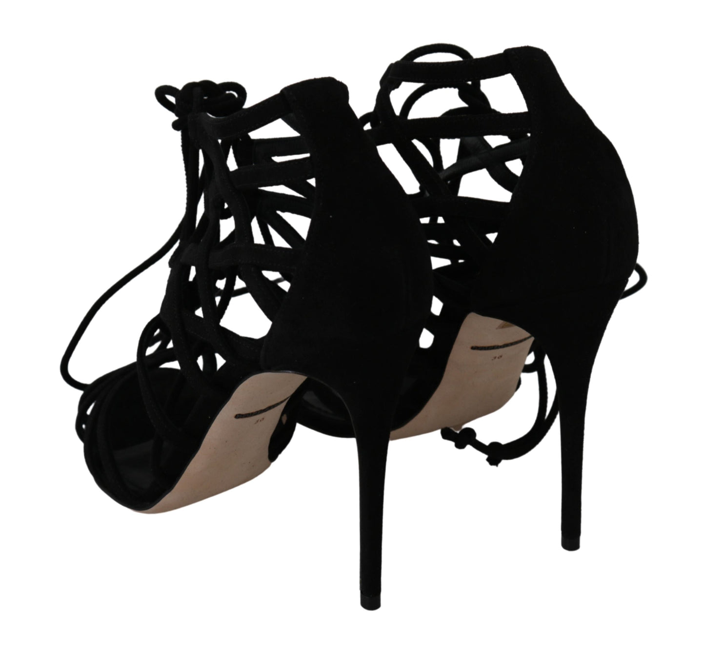 Dolce & Gabbana Elegant Black Suede Stiletto Ankle Strap Sandals