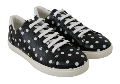 Dolce & Gabbana Black Polka Dotted Leather Sneakers