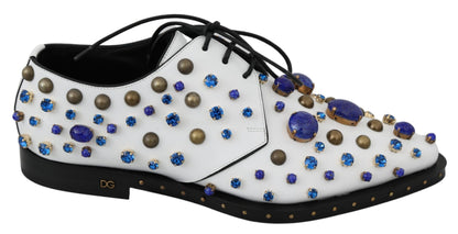 Dolce & Gabbana Elegant White Leather Dress Shoes With Crystals