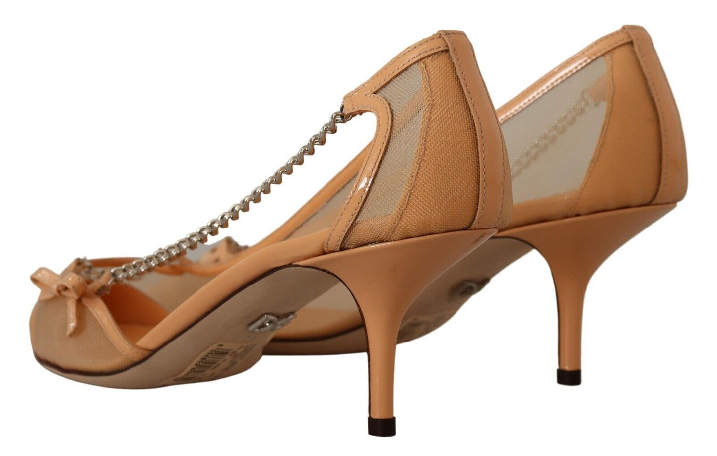 Dolce & Gabbana Elegant Beige Mesh Pumps with Silver Chains