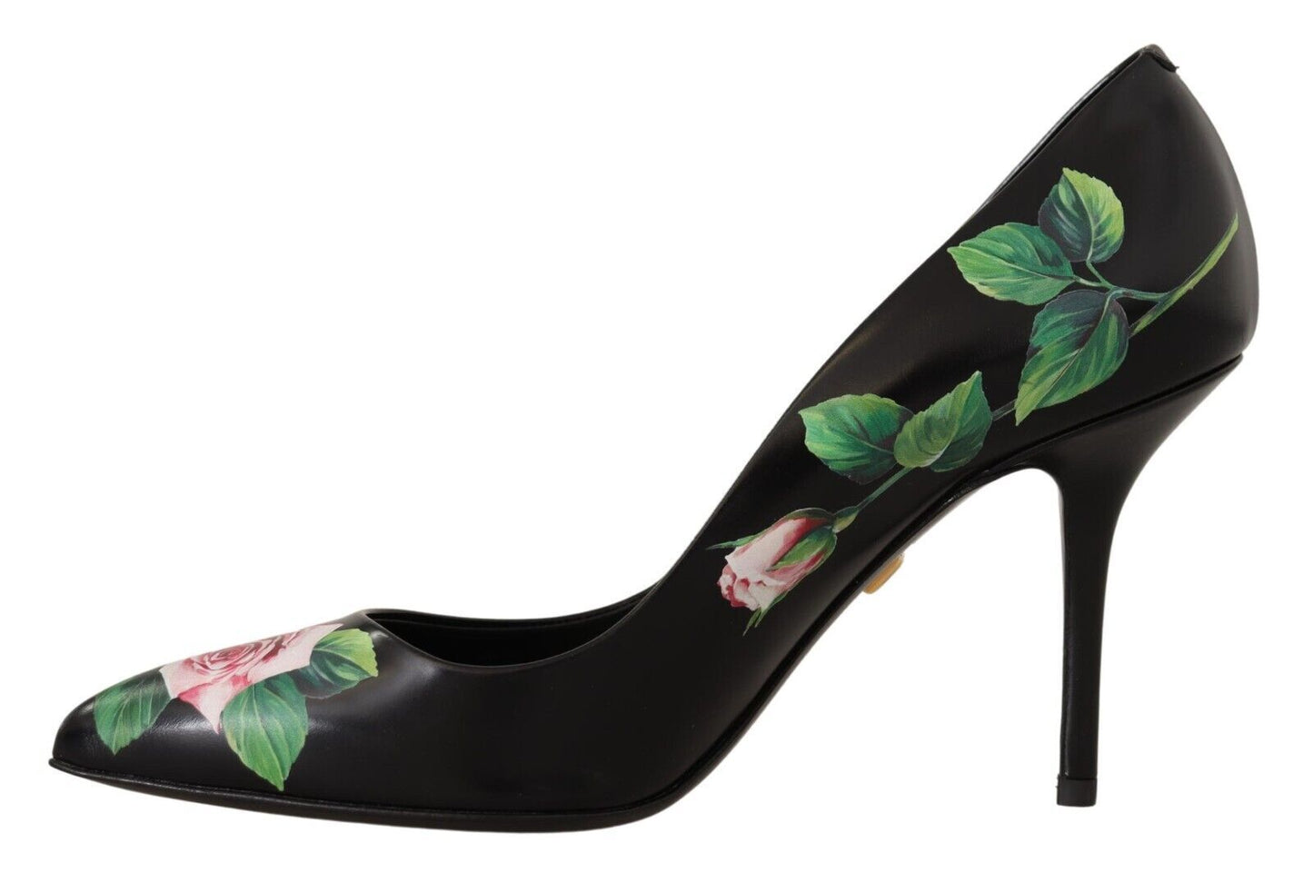 Dolce & Gabbana Elegant Black Rose Print Leather Heels