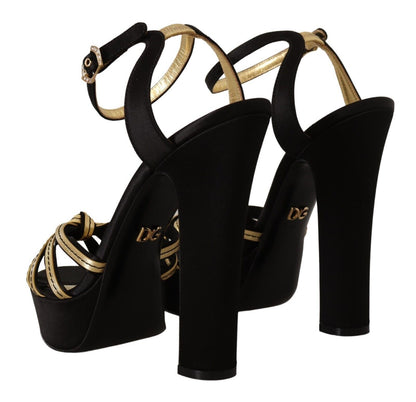 Dolce & Gabbana Elegant Black Gold Ankle Strap Heels Sandals