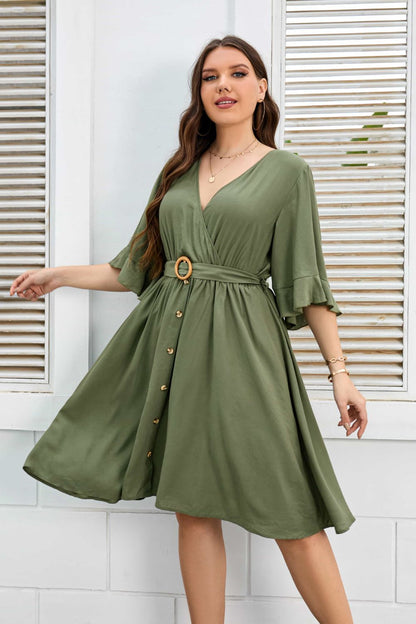 Surplice Neck Half Sleeve Dress