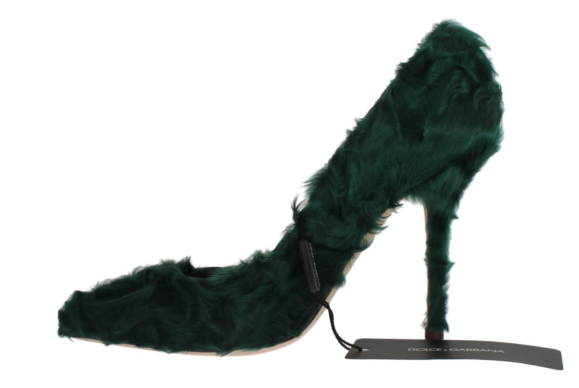 Dolce & Gabbana Elegant Green Xiangao Fur Leather Pumps