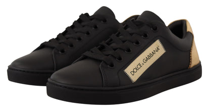 Dolce & Gabbana Chic Black and Gold Low-top Leather Sneakers