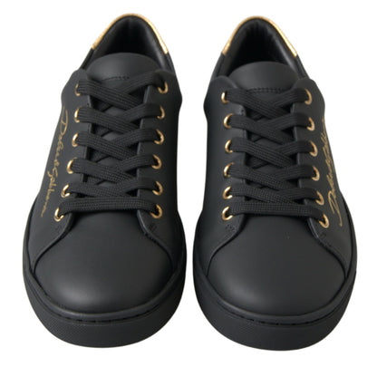 Dolce & Gabbana Black Gold Leather Classic Sneakers