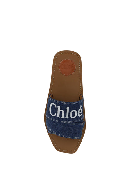 Chloé Sumptuous Cotton Woody Slide Sandals in Denim Blue