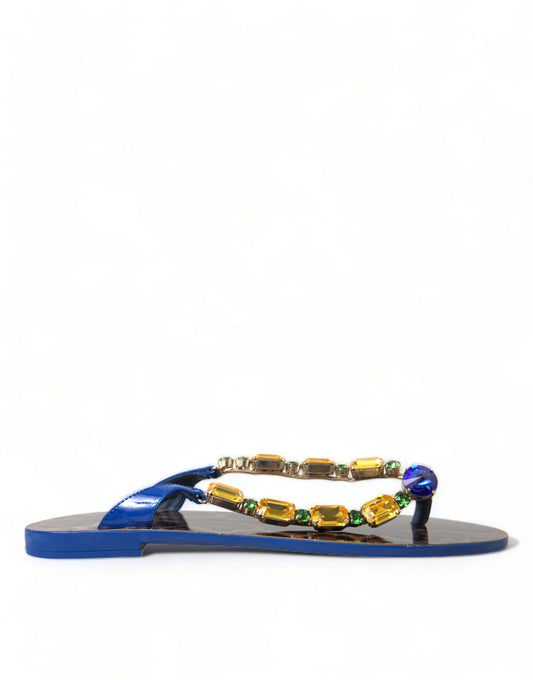 Dolce & Gabbana Elegant Blue Leather Flat Sandals