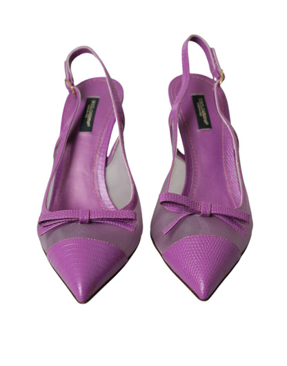 Dolce & Gabbana Purple Leather Mesh High Heels Slingback Shoes