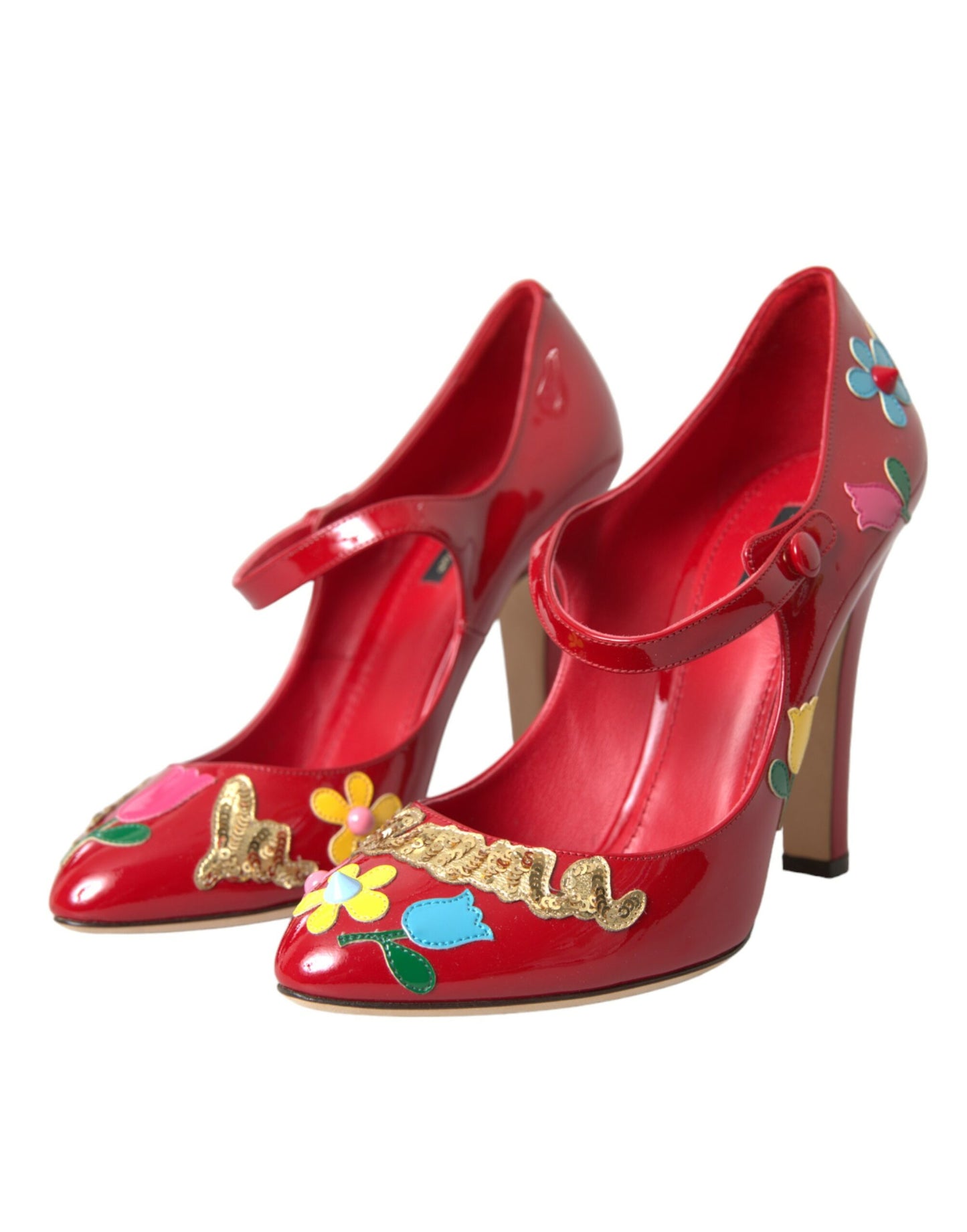 Dolce & Gabbana Red Leather Embellished Mary Jane Pumps Heels Shoes