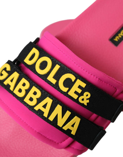 Dolce & Gabbana Pink Black Logo Beachwear Flats Sandals Shoes