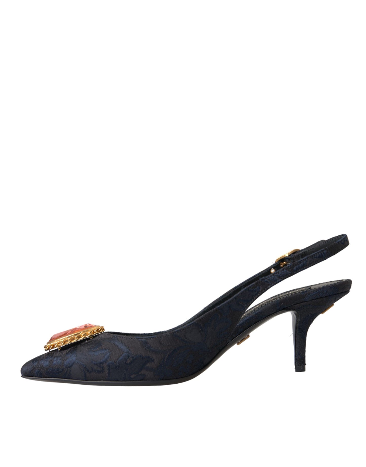 Dolce & Gabbana Blue Jacquard Crystal Slingback Heel Shoes