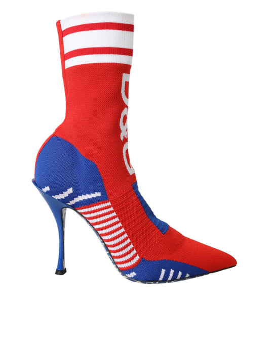 Dolce & Gabbana Red Blue Stretch Sock Style Ankle Boots Logo Shoes