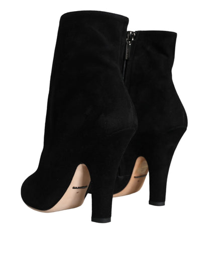 Dolce & Gabbana Black Suede Leather Mid Calf Boots Shoes