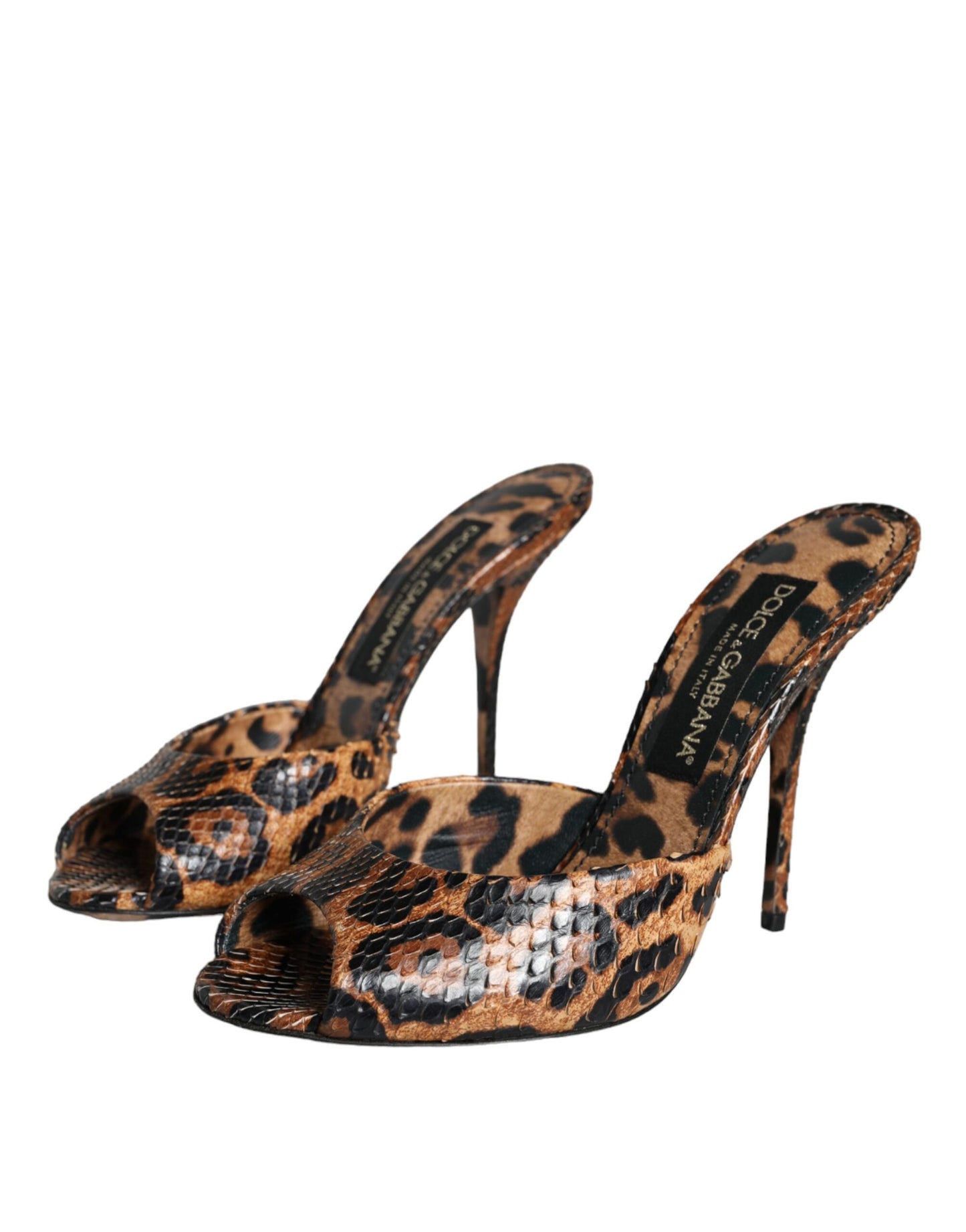 Dolce & Gabbana Brown Leopard Leather Slides Heels Sandals Shoes