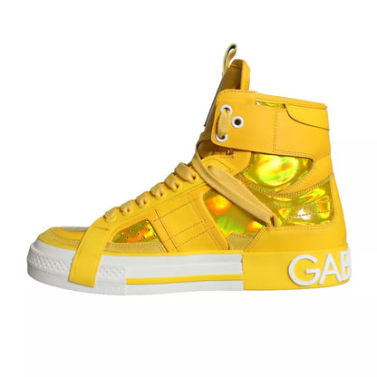 Dolce & Gabbana Yellow White Leather High Top Sneakers Shoes