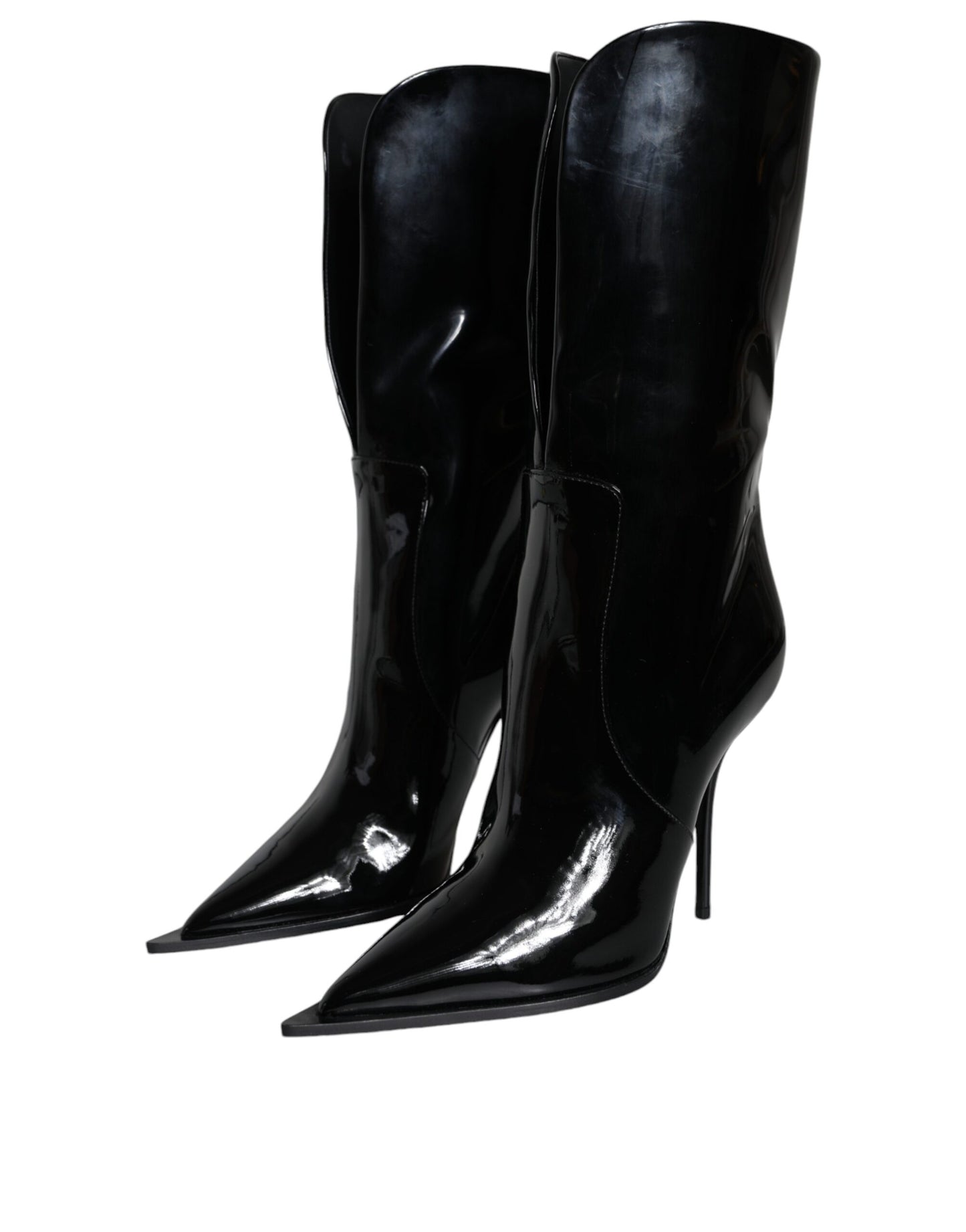 Dolce & Gabbana Black Patent Leather Mid Calf Boots Shoes