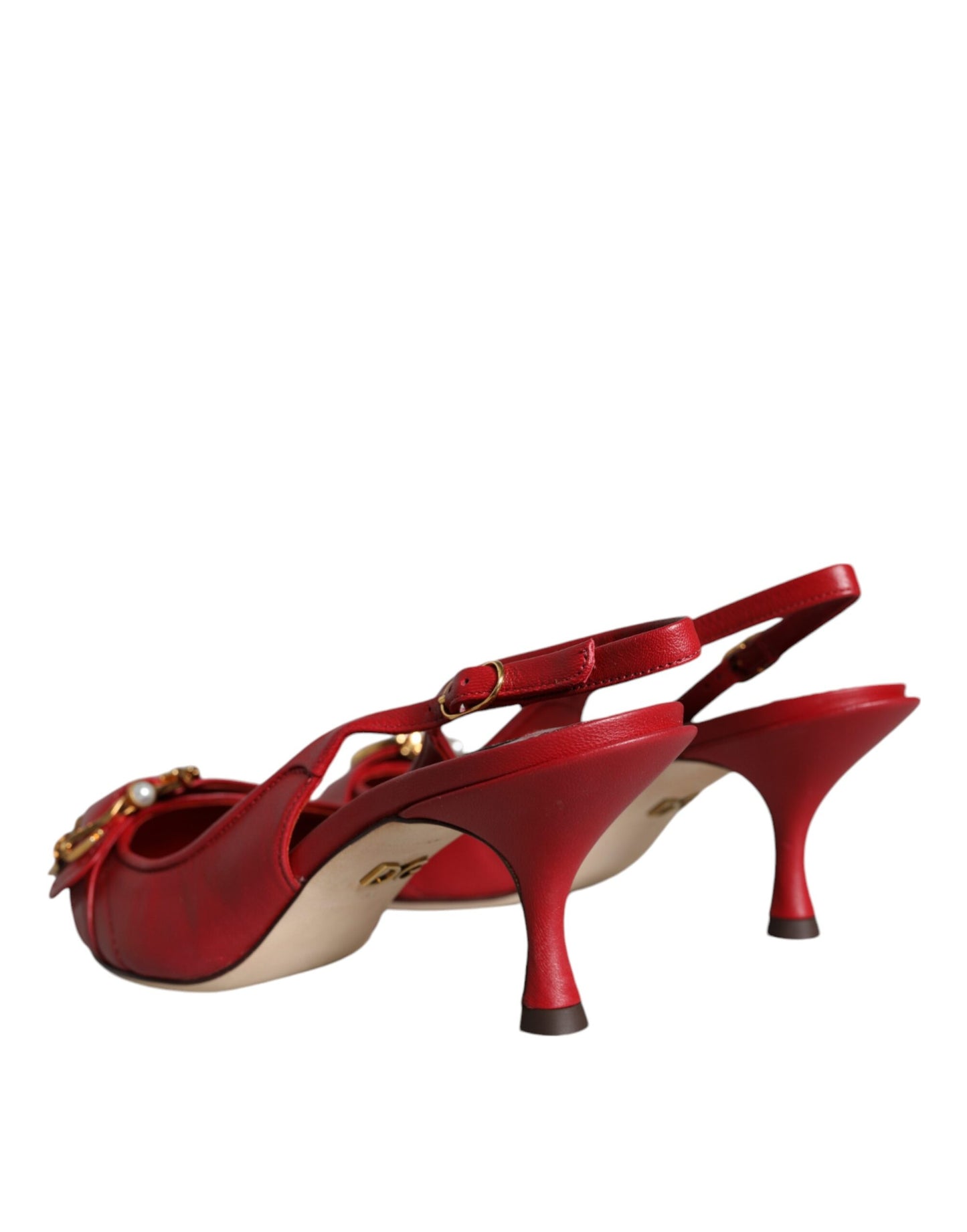 Dolce & Gabbana Red Devotion Leather Heels Slingback Shoes