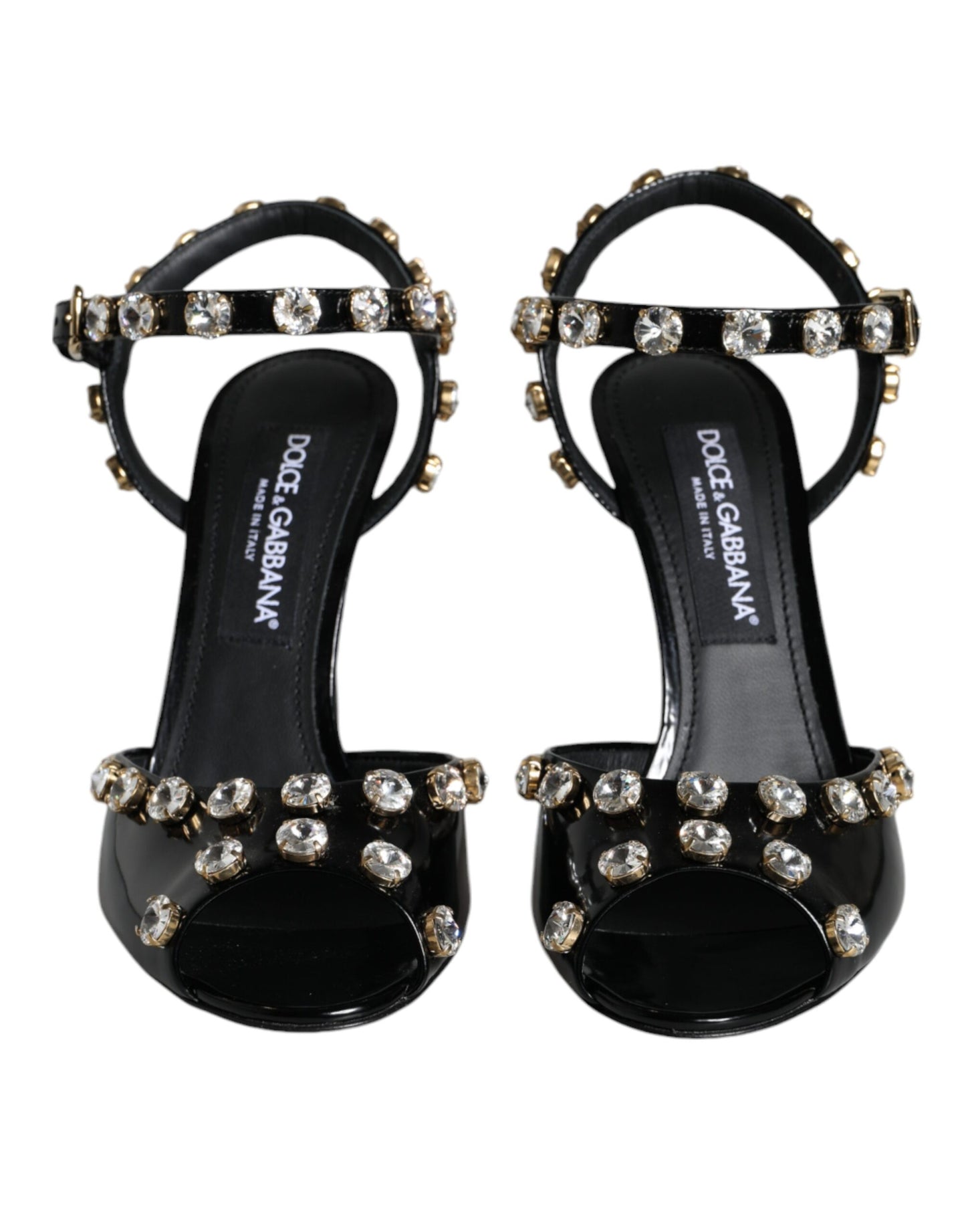 Dolce & Gabbana Black Leather Crystal Ankle Strap Sandals Shoes