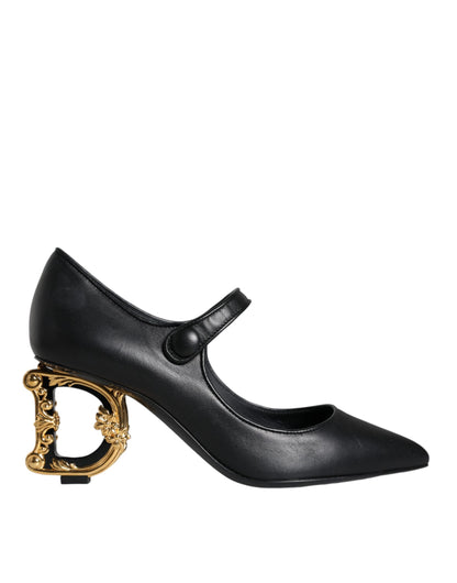 Dolce & Gabbana Black Leather Logo Heels Mary Janes Pumps Shoes