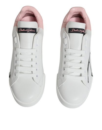 Dolce & Gabbana White Pink Portofino Low Top Sneakers Shoes