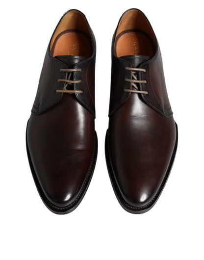 Dolce & Gabbana Brown Leather Lace Up Men Derby Formal Shoes