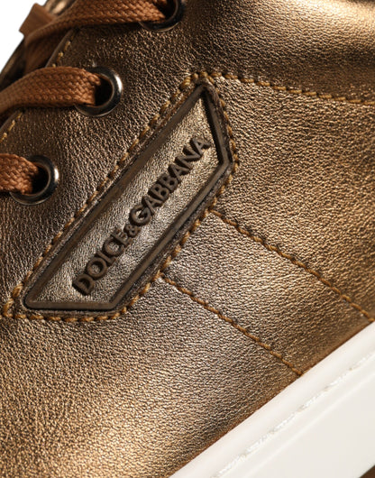 Dolce & Gabbana Gold Leather Logo London Men Sneaker Shoes
