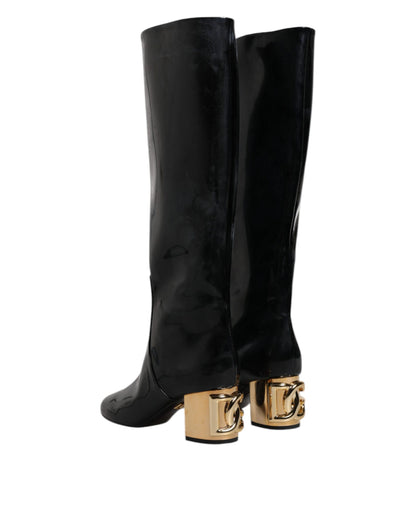 Dolce & Gabbana Black Patent Leather Vally High Boots Shoes