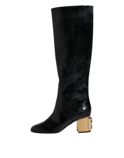 Dolce & Gabbana Black Patent Leather Vally High Boots Shoes