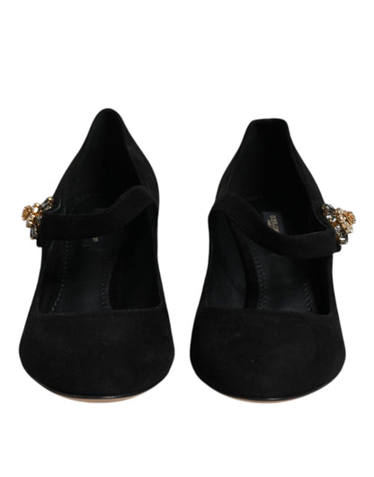 Dolce & Gabbana Black Suede Crystal Mary Jane Heels Shoes