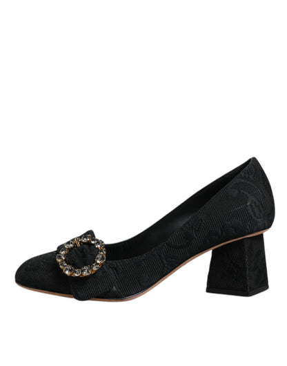 Dolce & Gabbana Black Brocade Crystals Heels Pumps Shoes