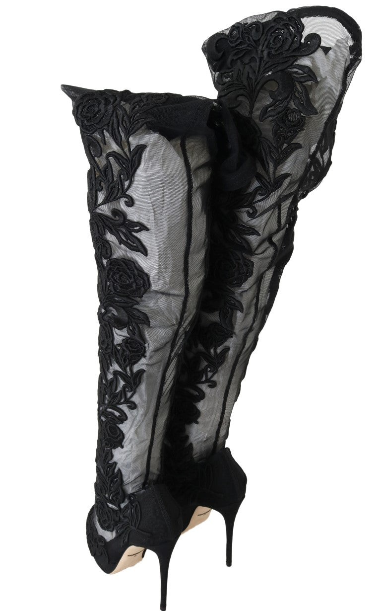 Dolce & Gabbana Embroidered Floral Over-Knee Boots