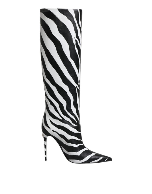 Dolce & Gabbana Black White Zebra Heels High Boots Shoes