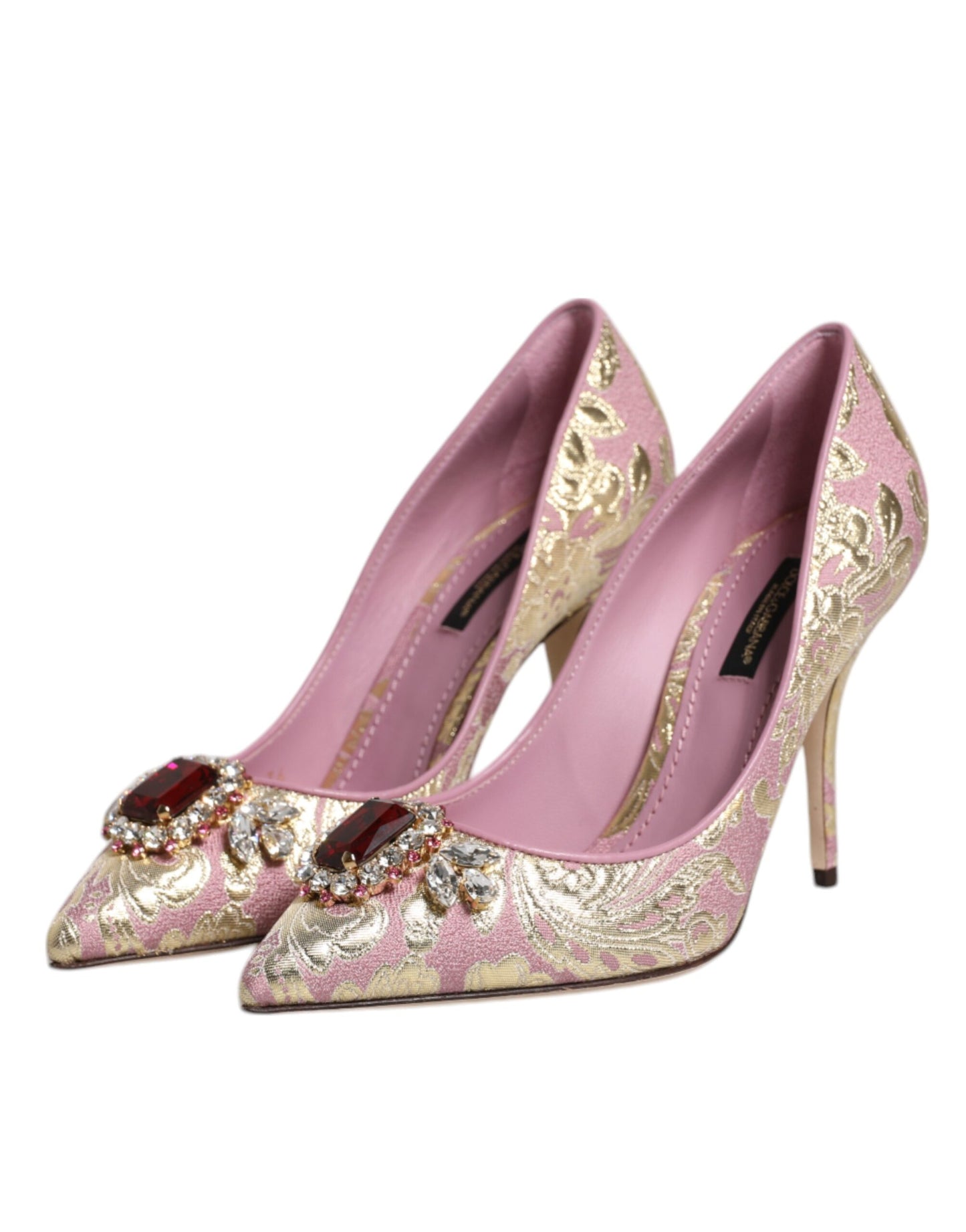 Dolce & Gabbana Pink Gold Jacquard Crystal High Heels Pumps Shoes