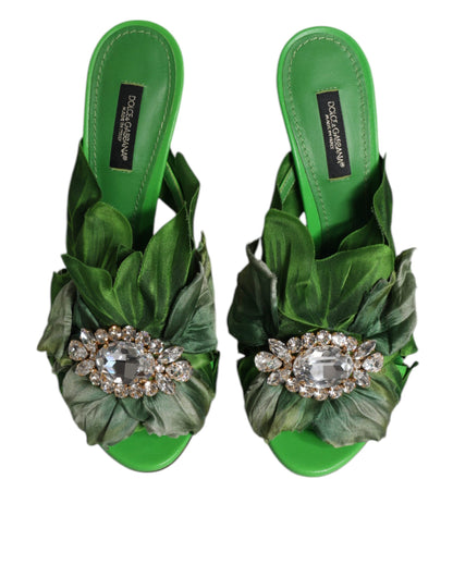 Dolce & Gabbana Green Crystal Slides KEIRA Sandal Shoes